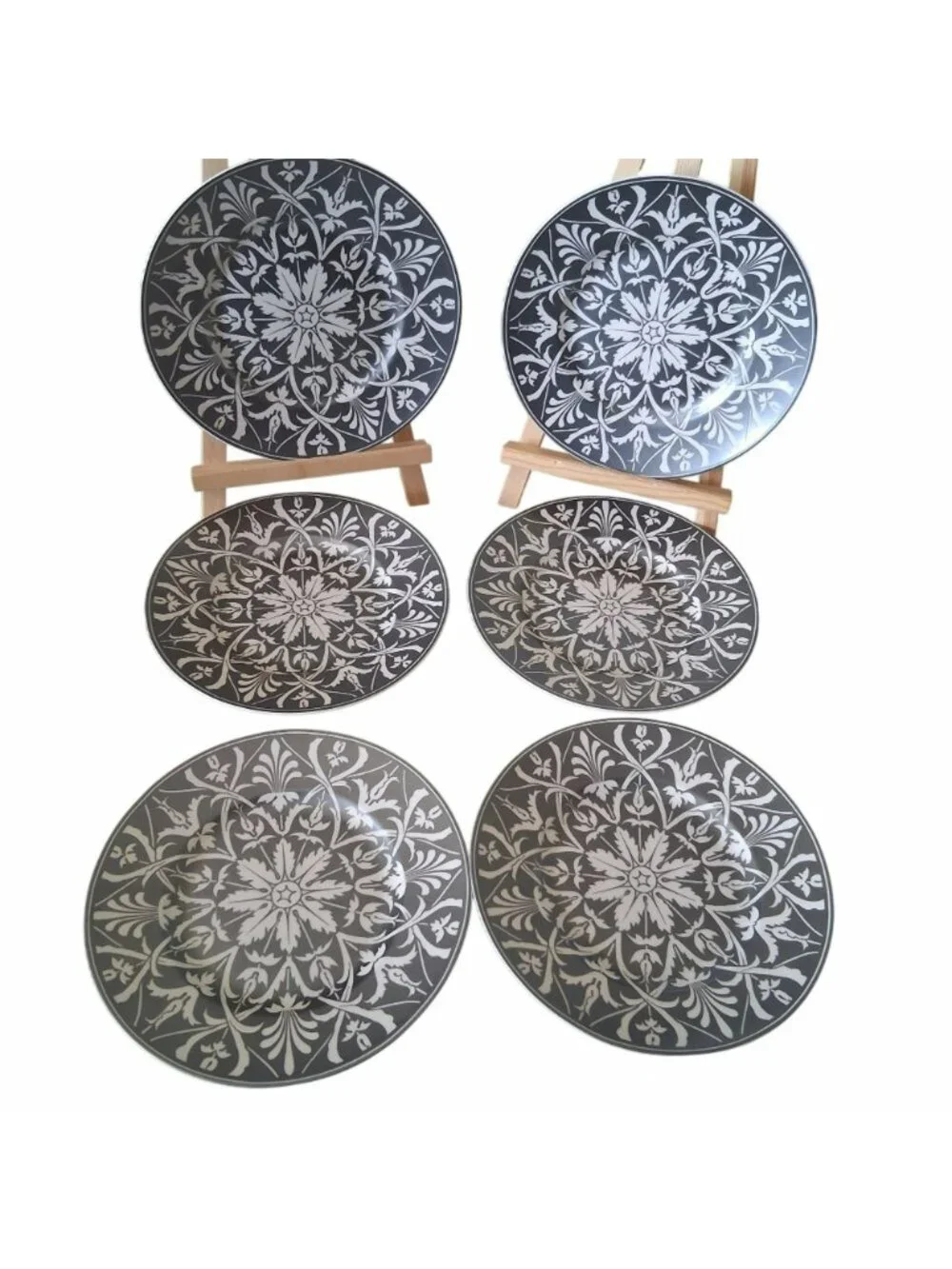 Z Gallerie Salad/Bread Plates Gray & White Floral Ceramic Indonesia Set of 6